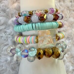 Colorful Pastel Opalescent Beaded Bracelet Set